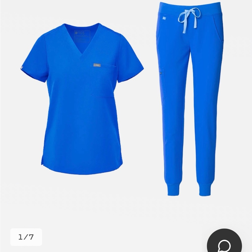 Figs Women’s Royal Blue Scrub medium Top and Jogger small Pants Set